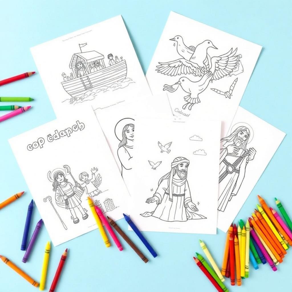 Prévia das páginas de atividades bíblicas para colorir